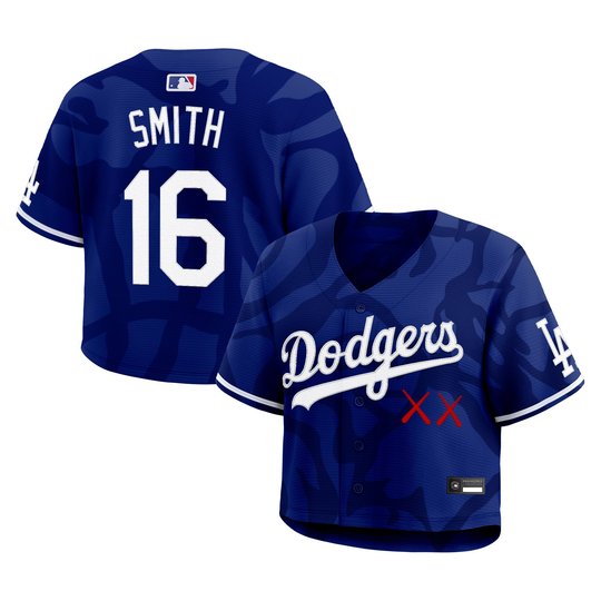Women's Los Angeles Dodgers x KAWS Cropped Baseball Jersey - All Stitched