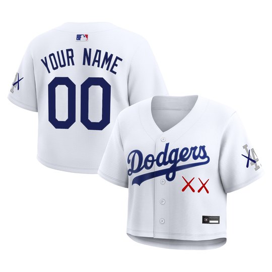 Women's Los Angeles Dodgers x KAWS Cropped Baseball Custom Jersey - All Stitched