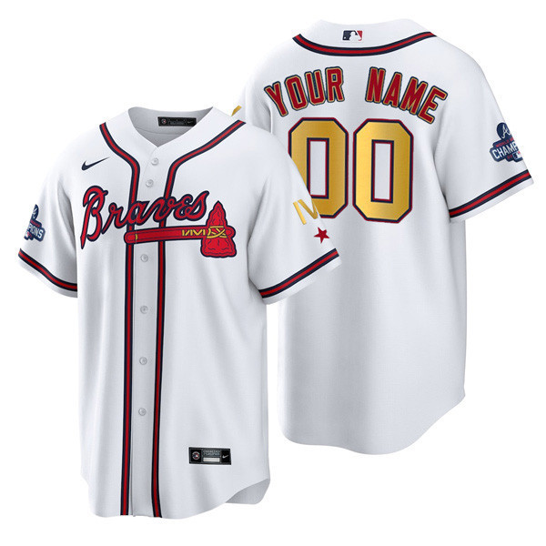 Atlanta Braves 4x World Series Gold Trim Custom Name and Number Jersey - Stitched