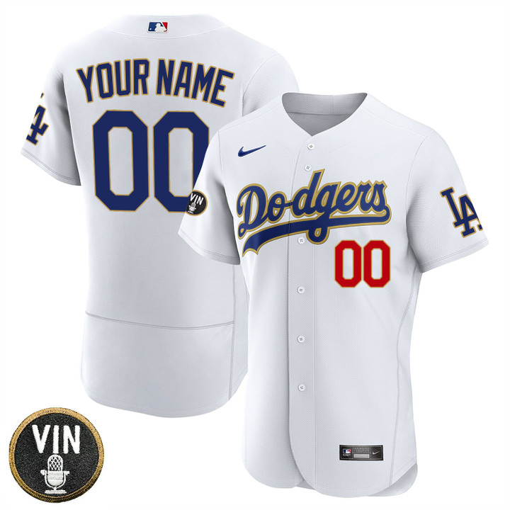 Los Angeles Dodgers Vin Scully Patch Gold Trim Custom Name & Number Jersey Collection - All Stitched