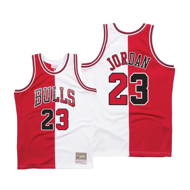 Michael Jordan Chicago Bulls Split Red White Jersey - All Stitched