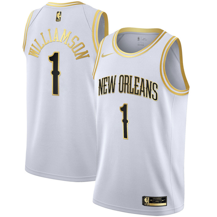 Zion Williamson New Orleans Pelicans White Gold & Black Gold Jersey - All Stitched