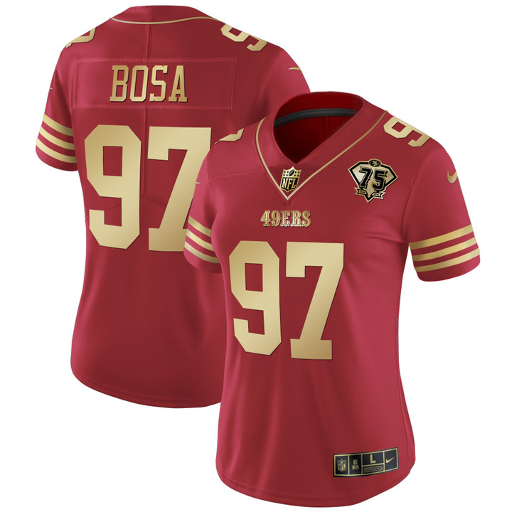 Women's Nick Bosa Red Gold Jersey - All Stitched