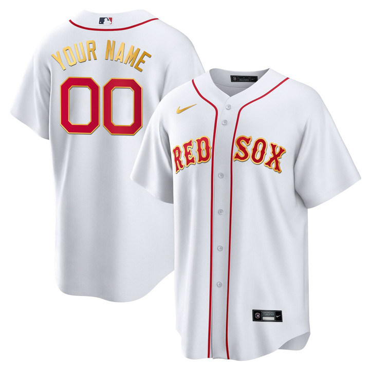 Boston Red Sox Gold Trim Custom Jersey - All Stitched