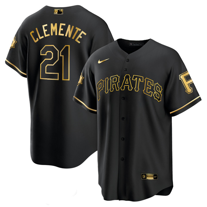 Men's Roberto Clemente Pirates White Gold & Black Gold Jersey - All Stitched