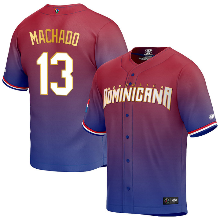 Men’s Dominican Republic Baseball 2023 World Baseball Classic Gold Trim Jersey - All Stitched