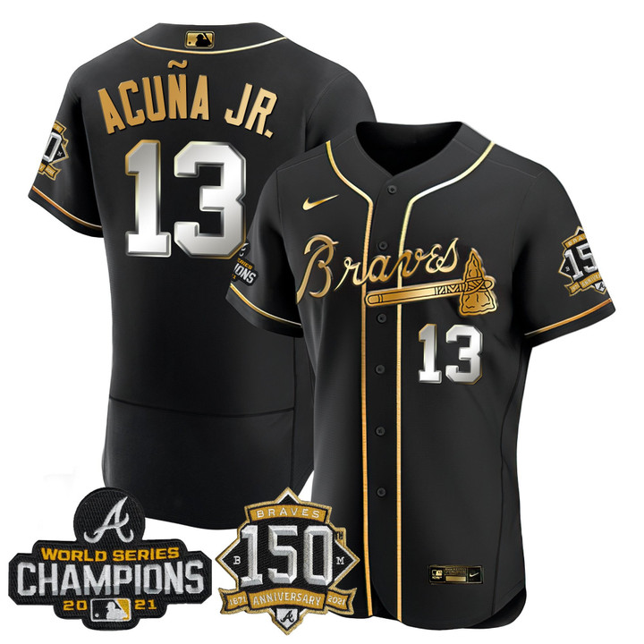 Braves World Series Champion Black Gold Flex Base Jersey - All Stitched