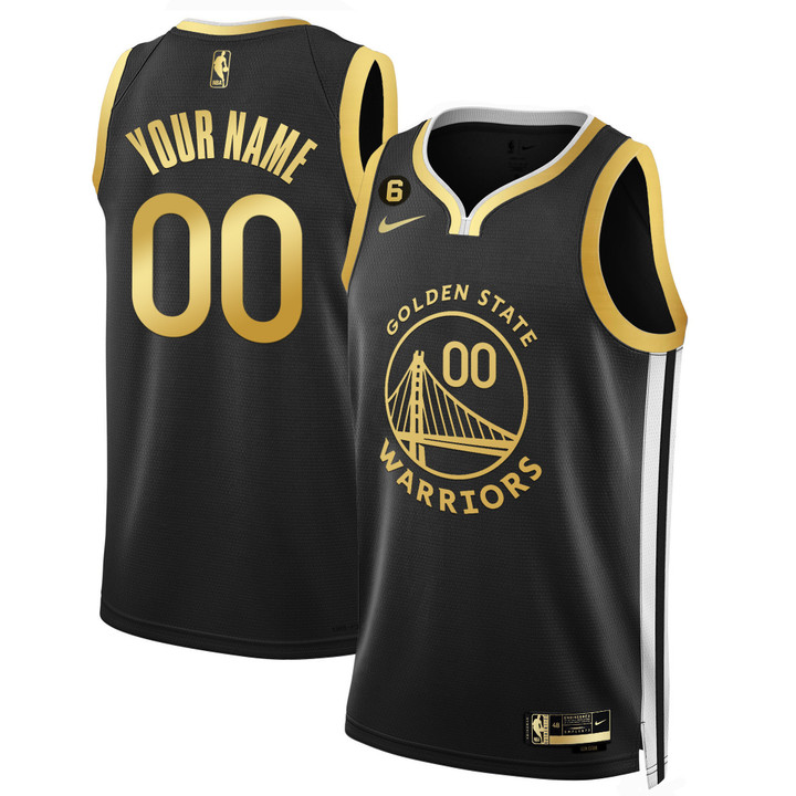 Golden State Warriors Icon Black Gold Custom Jersey - All Stitched