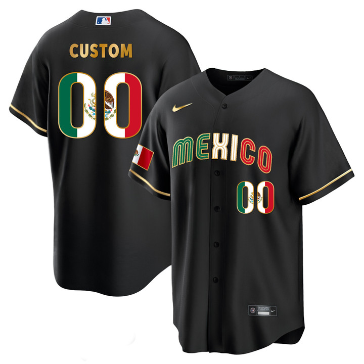 Mexico 2023 World Baseball Gold Flag Custom Jersey - All Stitched