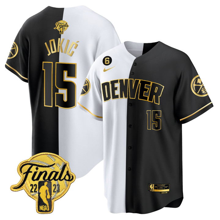Denver Nuggets 2023 Finals Patch Split Gold Baseball Jersey - All Stitched