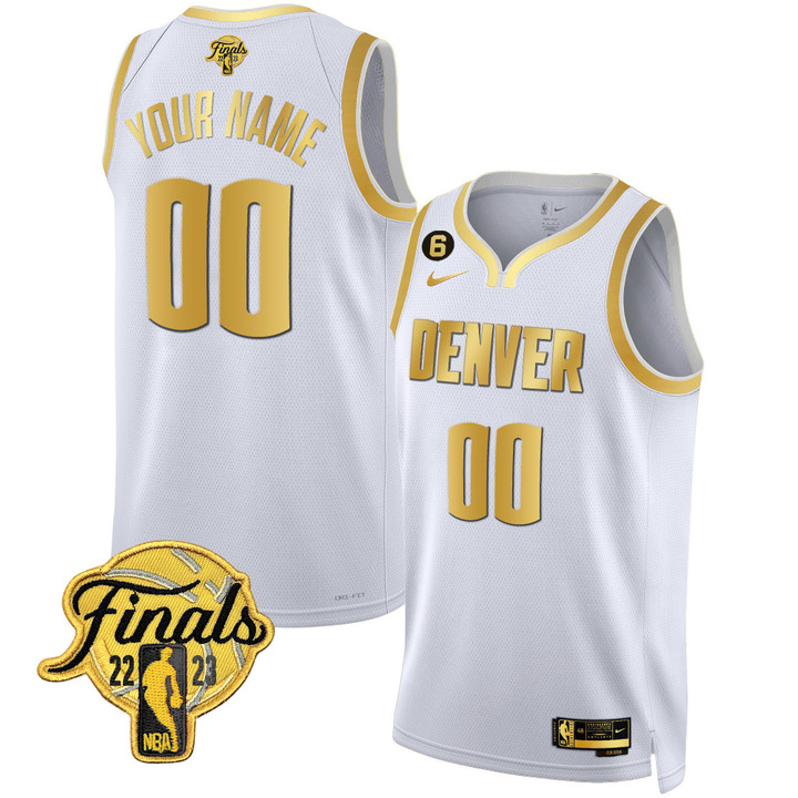 Denver Nuggets 2023 Finals Patch Black & White Gold Custom Jersey - All Stitched