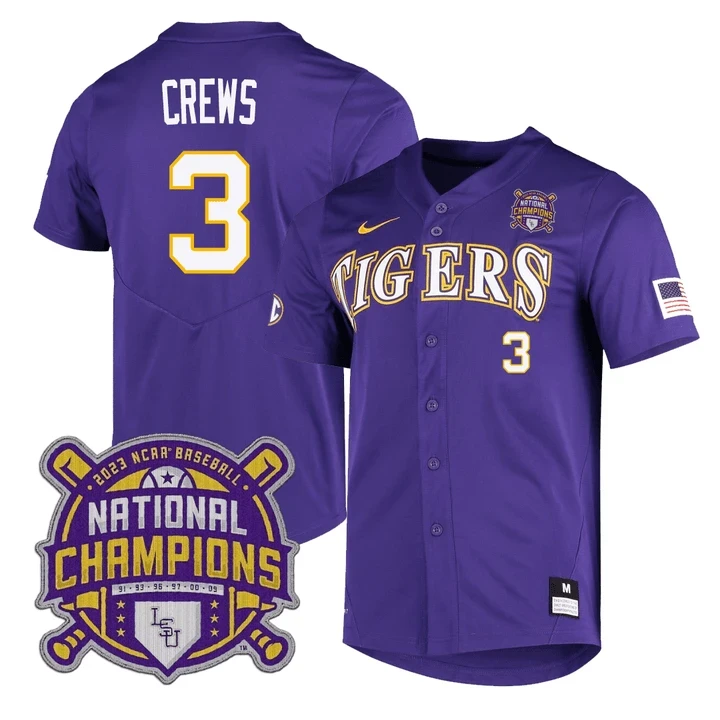 Dylan Crews LSU Tigers College World Series National Champions Jersey - All Stitched