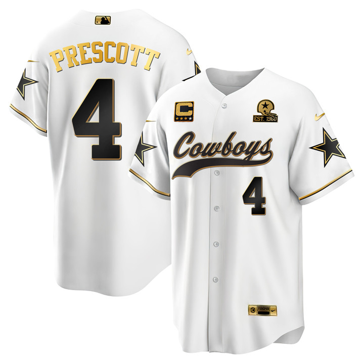 Cowboys Baseball White Gold Jersey - All Stitched