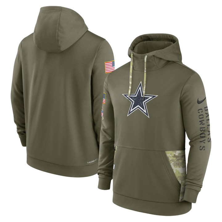 Cowboys 2022 Salute To Service Performance Pullover Hoodie - Olive - All Printed