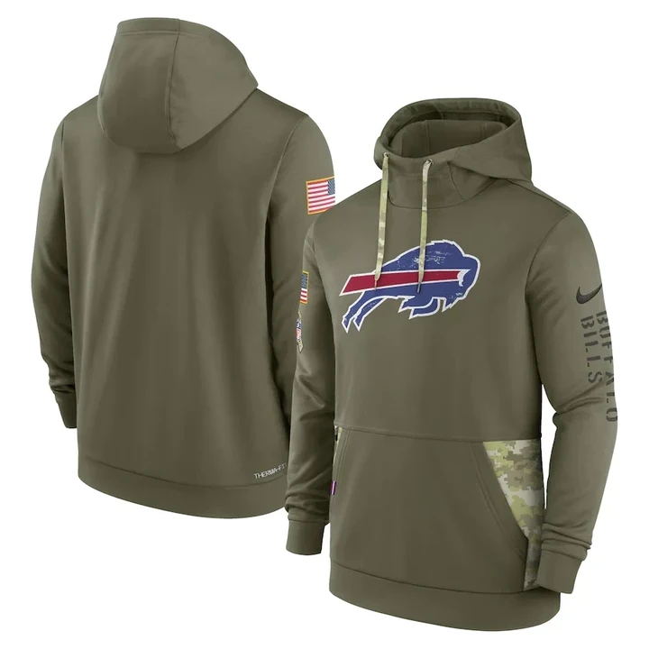 Bills 2022 Salute to Service Performance Pullover Hoodie - Olive - All Printed