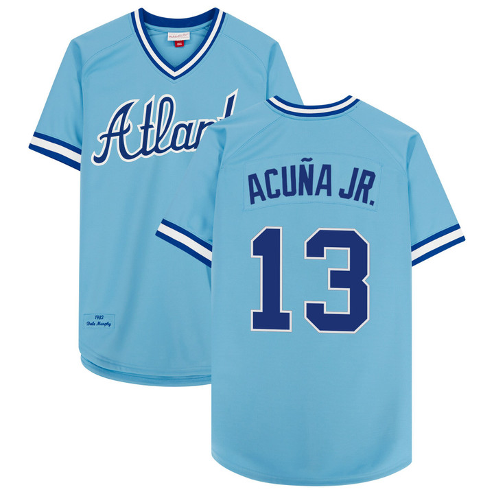 Ronald Acuna Jr. Atlanta Braves 1982 Throwback Light Blue Jersey - All Stitched