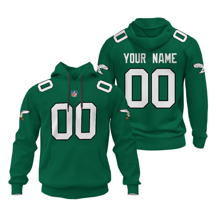 Philadelphia Eagles Kelly Green Hoodie Custom Jersey - All Stitched
