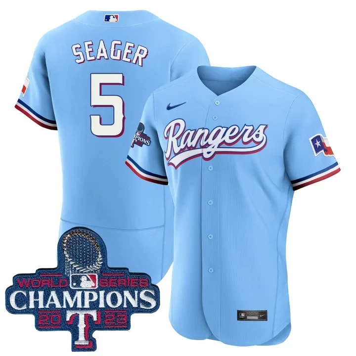 Corey Seager Texas Rangers 2023 World Series Champions Baby Blue Jersey - All Stitched