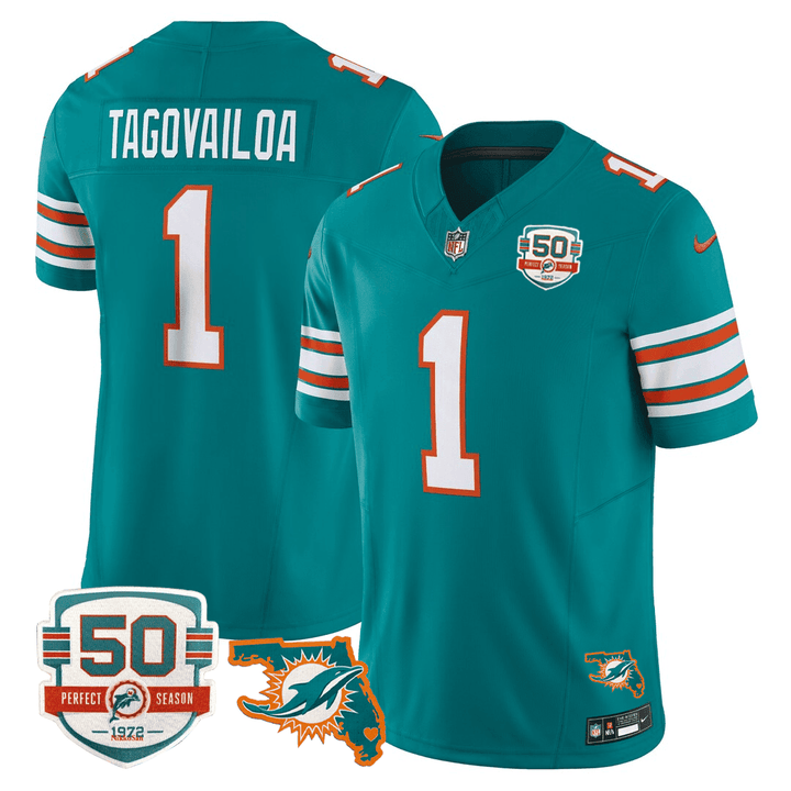 Men's Miami Dolphins Throwback Jersey - 50th Anniversary  Florida State Map Patch