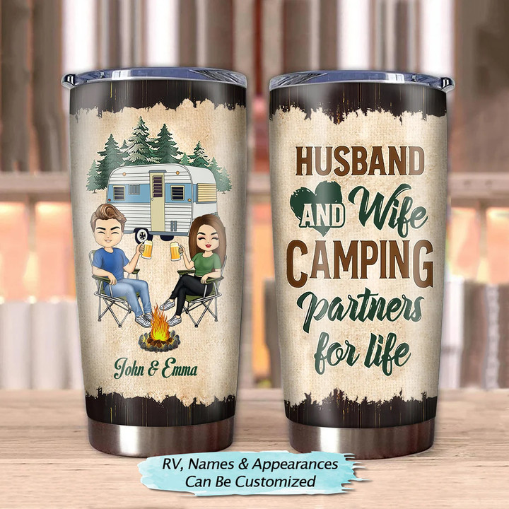 Husband And Wife Camping Partners For Life Tumbler, Camping Couple Tumbler