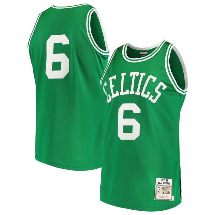 Men's Bill Russell Boston Celtics Mitchell & Ness Road 1967/68 Hardwood Classics Authentic Jersey - Kelly Green