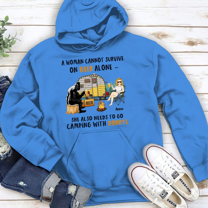 A Woman Cannot Survive On Beer Alone ... She Also Needs To Go Camping With Darryl - Personalized Custom Hoodie