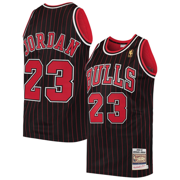 Michael Jordan Chicago Bulls Mitchell and Ness 1996 Hardwood Classics Red Striped Jersey - All Stitched