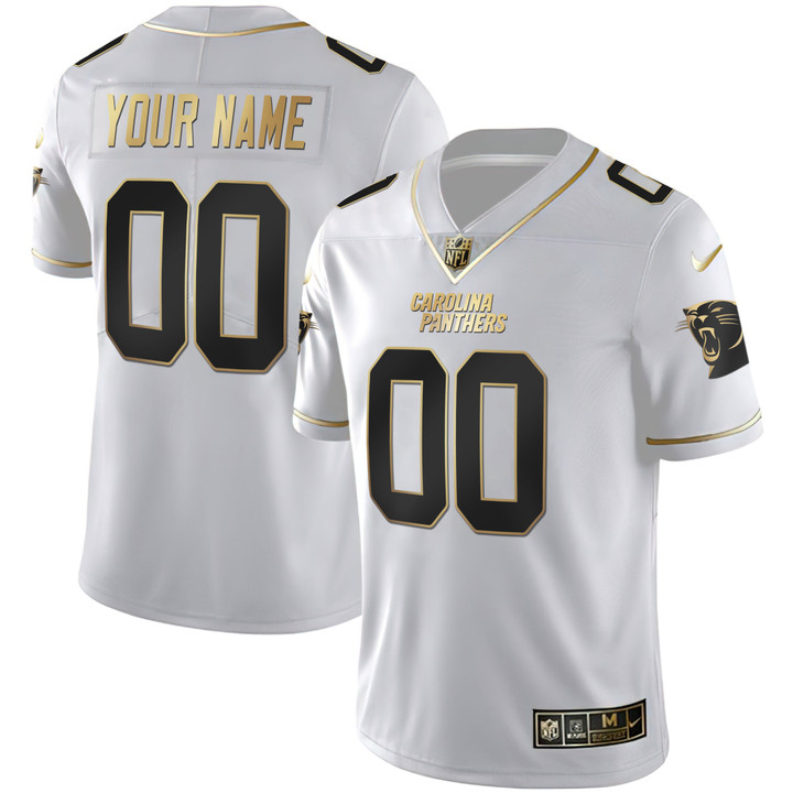 Carolina Panthers White Gold & Black Gold Custom Name and Number Jersey - All Stitched