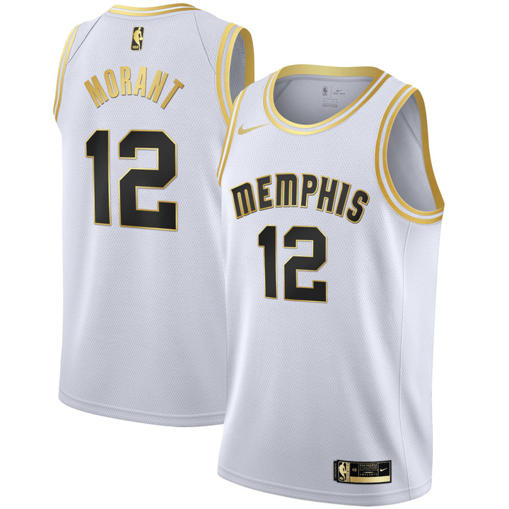 Ja Morant Memphis Grizzlies White Gold & Black Gold Jersey - All Stitched