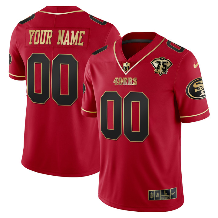 49ers 75th Anniversary Patch Vapor Black Red Gold Limited Custom Name – All Stitched