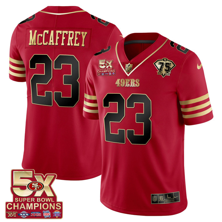 Men's 49ers 5x Super Bowl Patch Black Red Vapor Jersey - Stitched