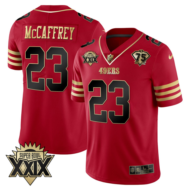 Men's 49ers Super Bowl XXIX Patch Black Red Gold Jersey - All Stitched