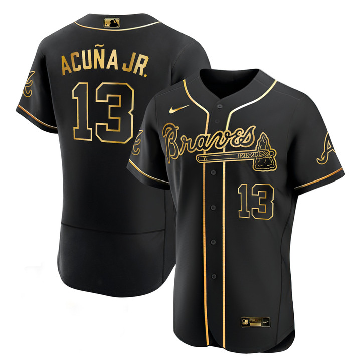 Men's Ronald Acuña Jr. Atlanta Braves Black Gold Jersey - All Stitched
