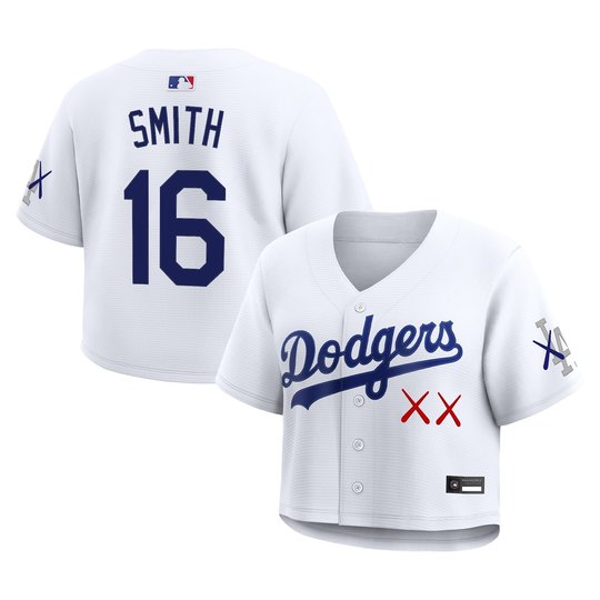 Women's Los Angeles Dodgers x KAWS Cropped Baseball Jersey - All Stitched