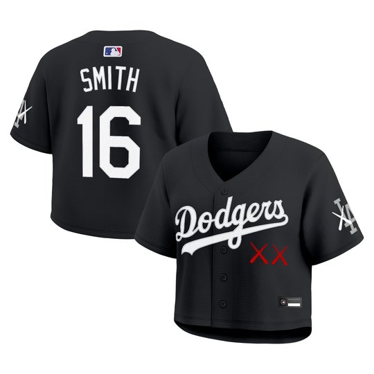 Women's Los Angeles Dodgers x KAWS Cropped Baseball Jersey - All Stitched