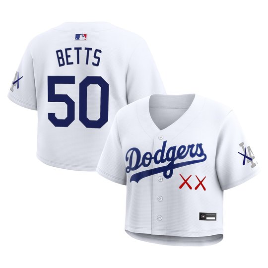 Women's Los Angeles Dodgers x KAWS Cropped Baseball Jersey - All Stitched