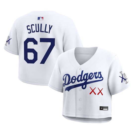 Women's Los Angeles Dodgers x KAWS Cropped Baseball Jersey - All Stitched