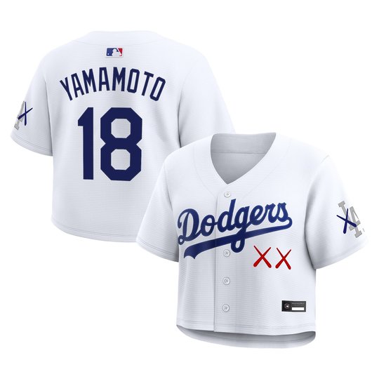 Women's Los Angeles Dodgers x KAWS Cropped Baseball Jersey - All Stitched