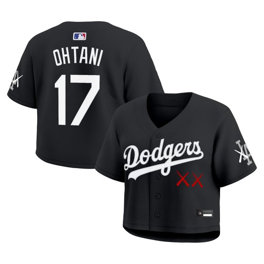 Women's Los Angeles Dodgers x KAWS Cropped Baseball Jersey - All Stitched