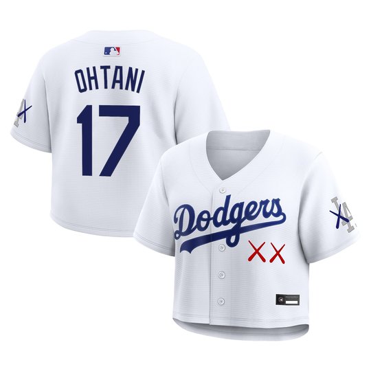 Women's Los Angeles Dodgers x KAWS Cropped Baseball Jersey - All Stitched
