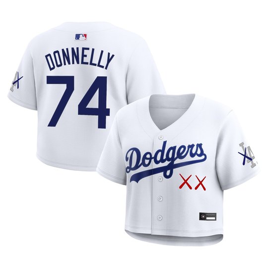 Women's Los Angeles Dodgers x KAWS Cropped Baseball Jersey - All Stitched