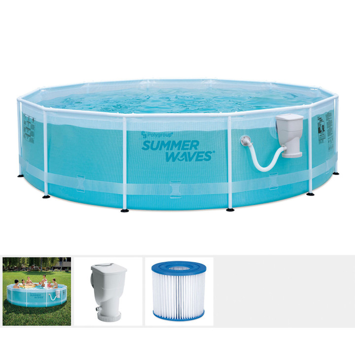 Summer Waves 12 Foot by 36 Inch Round Frame Above Ground Swimming Pool with Pump