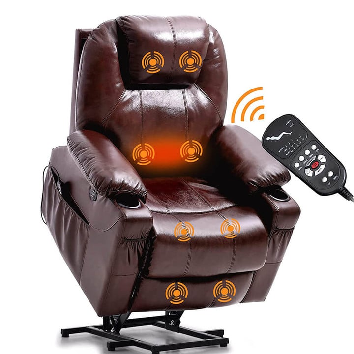 3-Position Power Lift Recliner Chair with Massage and Heating for Elderly, Real Leather