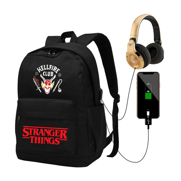 Stranger Things 4 Hellfire Club Backpack with USB Charging Port Travel Bag 17 inch for School