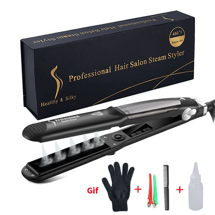 Professional Steam Hair Straightener & Curler Hair Flat with Bonus Gift