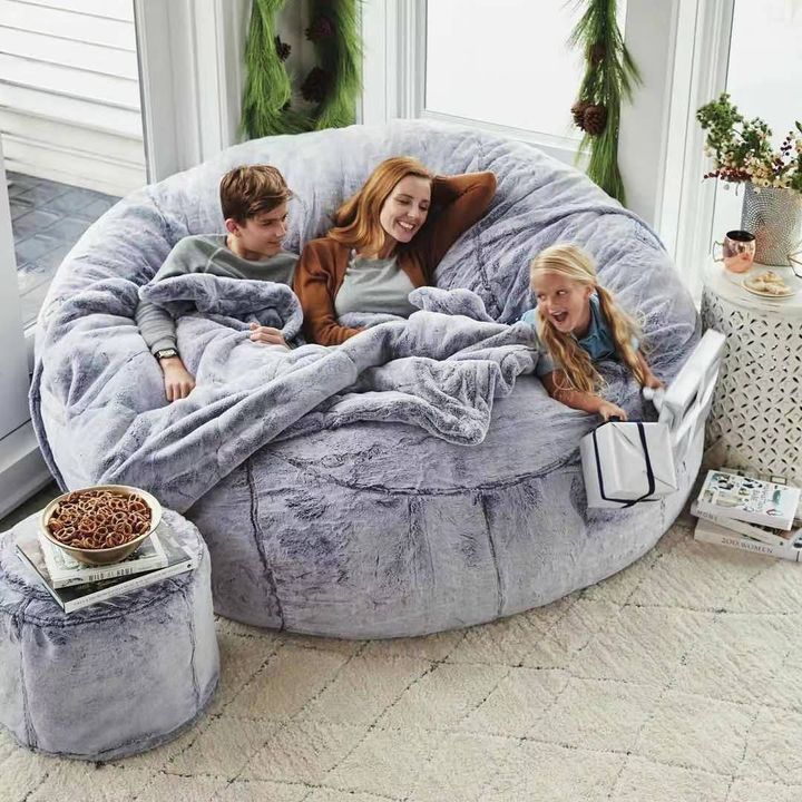 7ft Giant Fur Bean Bag Cover Big Round Soft Fluffy Faux Fur BeanBag Lazy Sofa Chair Living Room Furniture  Dropshipping