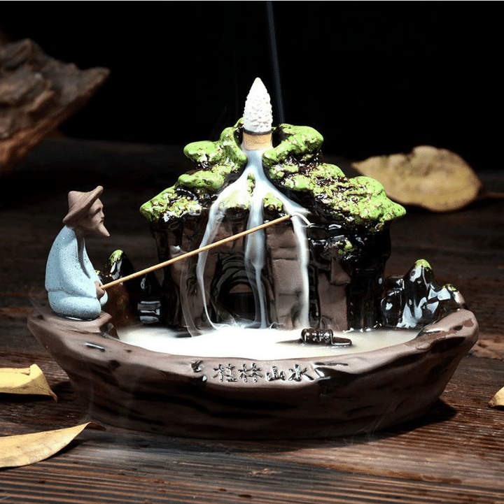 The Chinese Fisherman Aromatherapy Waterfall Incense Burner for Gift, Home and Office - with 20 Cones
