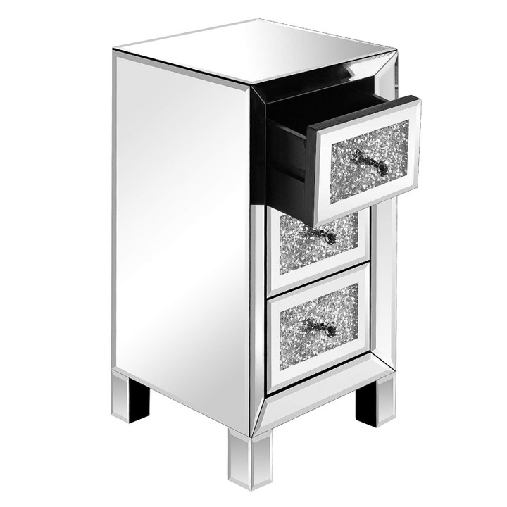 Mirrored Nightstand Set With 3 Drawers Modern Glass End Bedside Table With Mirrored Silver