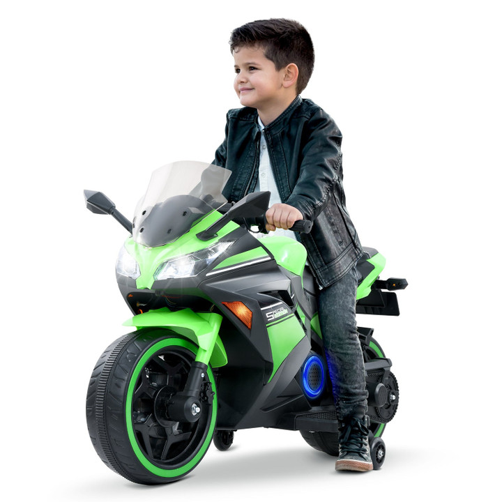 Kids Ride-On Motorcycle with 12V Rechargeable Battery and Training Wheels
