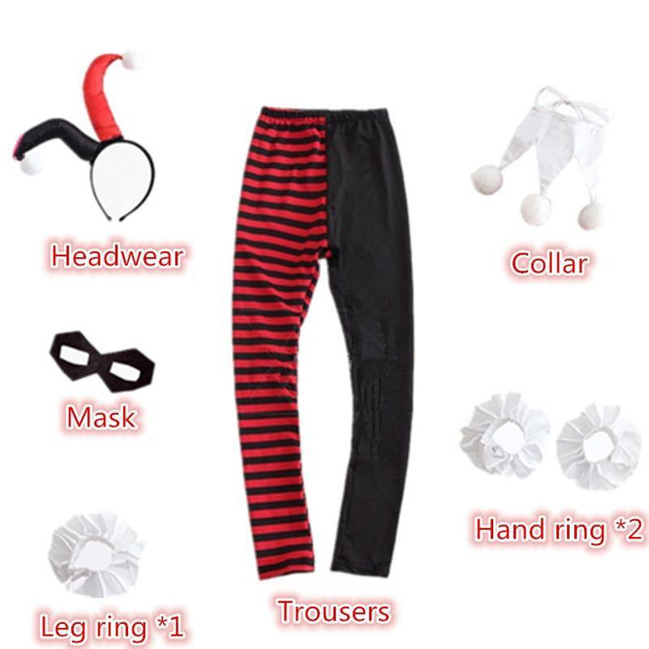 Kids Harley Quinn Jester Costume | Girls Children's Black Red & White Harley Jester Clown Cosplay Costume Dress